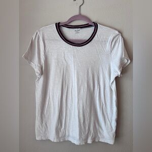 Madewell White Tee with Black and Pink Trim
